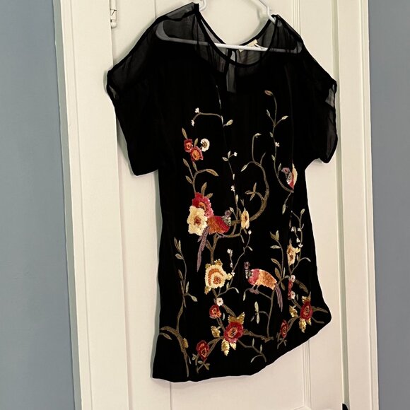 Floreat anthropologie blouse size small sequin embellished sheer floral bird - Picture 4 of 11